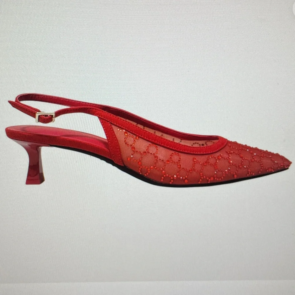 Cherry Red Slingback Square Toe Kitten Heels Size 7.5 - Picture 4 of 6